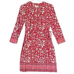 LOFT Crimson and Ivory Patterned Blouse